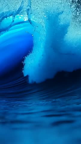 Forming Curling Crashing Ocean Wave from Swell Vertical Closeup Video Blue Surf Loop
