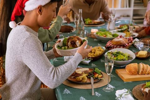 Festive Holiday Gathering with Gourmet Meal and Family Togetherness