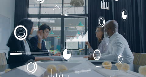 Diverse Team Analyzing Statistical Data in Modern Office