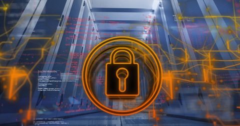 Cybersecurity Icon Overlaying Data Servers and Code - Download Free Stock Images Pikwizard.com