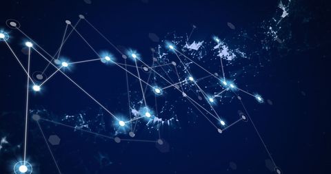Digital technology network and glowing connection nodes