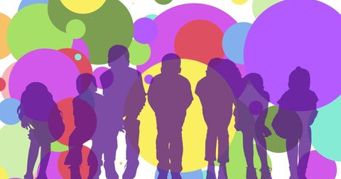Colorful silhouettes of children with bubble background