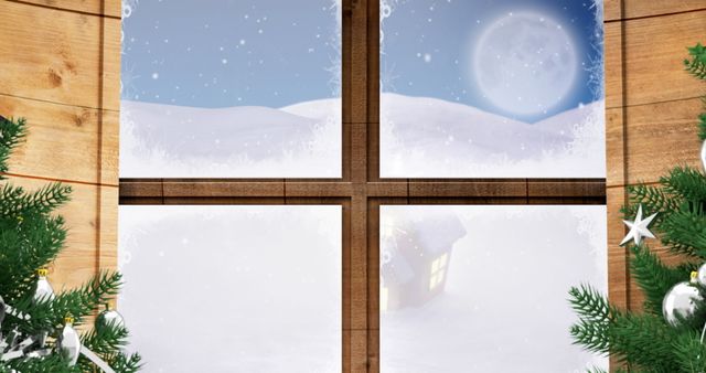 Cozy Winter View Through Wooden Window - Download Free Stock Images Pikwizard.com