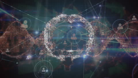 Digital Brain with Networking Elements Illustrating Connectivity