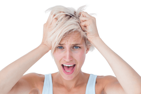 Frustrated Woman Screaming with Hands in Hair on Transparent Background