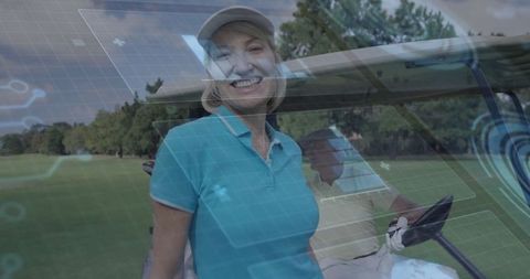 Joyful Female Golfer Enjoying Day on Expansive Green Course