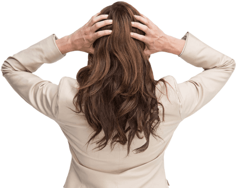 Transparent Businesswoman Holding Head in Hands Facing Away