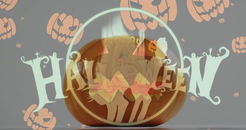 Happy Halloween Pumpkins with Festive Graphics on Gray - Download Free Stock Images Pikwizard.com