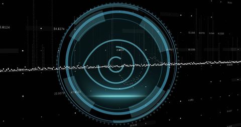 Futuristic eye interface with data flow visualization
