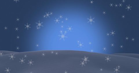 Snowflakes Falling Over Winter Landscape with Blue Background