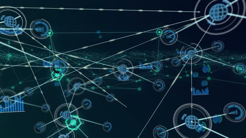 Futuristic Digital Network with Globe and Data Icons
