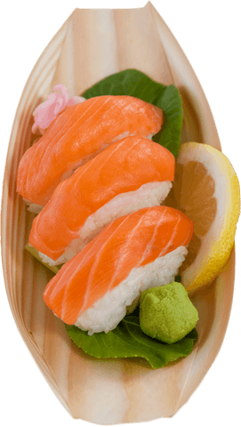 transparent view of fresh salmon nigiri in wooden boat - Download Free Stock Videos Pikwizard.com