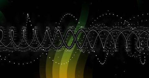 Digital sine wave illustration on black canvas with green-yellow gradients