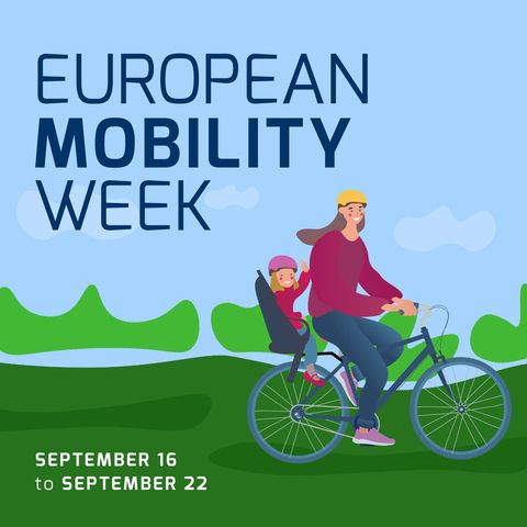 mother and daughter cycling for european mobility week campaign - Download Free Stock Templates Pikwizard.com