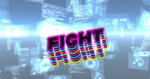 retro neon 3d fight text with digital interface background - Download Free Stock Images Pikwizard.com