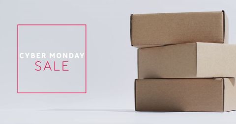 Cyber Monday Sale Banner with Cardboard Boxes Stack - Download Free Stock Images Pikwizard.com