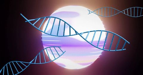 Futuristic dna helix with glowing orb represents genetic innovation