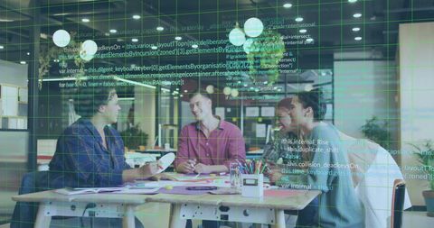 Diverse Team Collaborating on Digital Finance Project in Modern Office