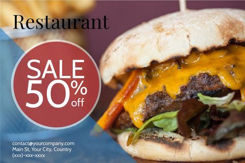 Savory cheeseburger on restaurant promotion poster design