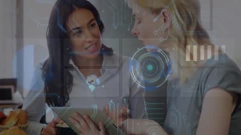 Women Collaborating with Futuristic Digital Technology