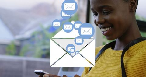 Teenager Messaging Digital Envelopes Hover, Enjoying Online Communication - Download Free Stock Images Pikwizard.com