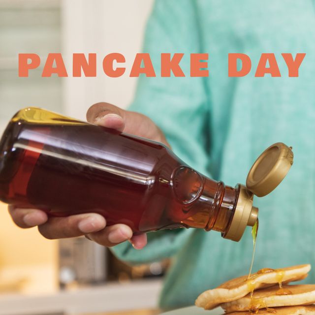 Celebrating Pancake Day with Syrup Pouring Over Delicious Pancakes - Download Free Stock Templates Pikwizard.com