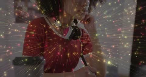 Woman Working Remotely Using Tech Gear in Vibrant Setting