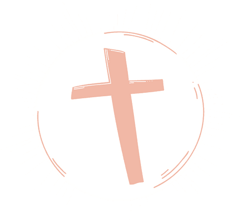 Transparent peach cross with radiating rays on clear background