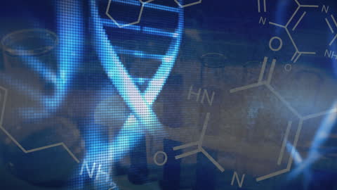 Animated Spinning DNA Strands and Chemical Formulas Concepts