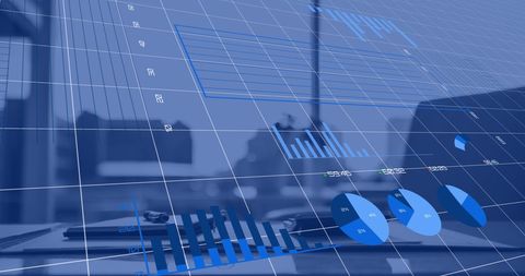 Futuristic Digital Statistics Overlay on Cityscape Background - Download Free Stock Images Pikwizard.com