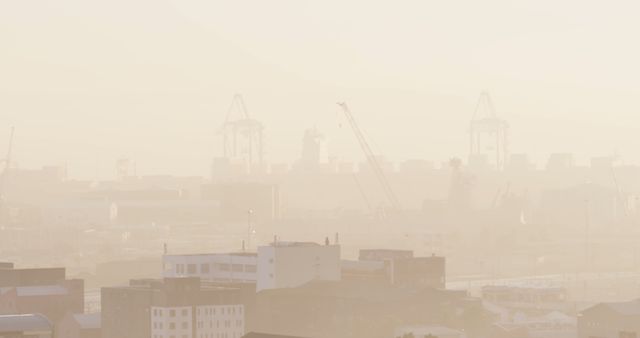 Foggy Morning Industrial Port Skyline - Download Free Stock Images Pikwizard.com