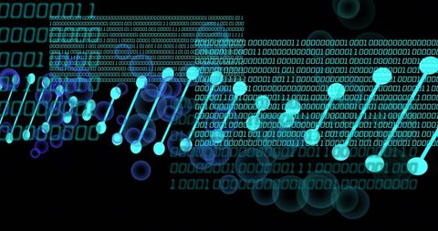 Digital DNA Strand Over Binary Data Background
