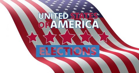 Waving united states of america flag with elections typography and five-star patriotic banner