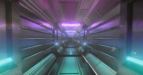 Futuristic Neon Tunnel with Data Processing Visuals