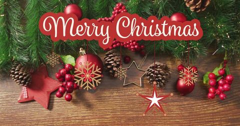 Festive Christmas Greeting with Ornaments and Pine Cones - Download Free Stock Images Pikwizard.com