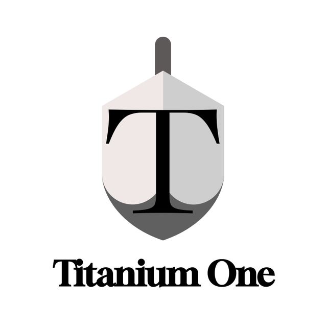 Professional logo featuring a bold black 'T' on a grey shield with 'Titanium One' text beneath. Ideal for corporate branding, company logos, website design, and marketing materials. The clean, minimalist design conveys strength, security, and sophistication.
