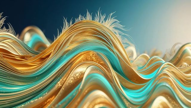 Futuristic Metallic Waves with Gold and Teal Textures