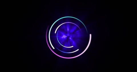 Glowing Neon Circles Over Black Background