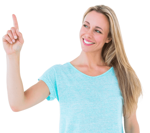 Transparent Smiling Woman Pointing Upward with Positive Expression - Download Free Stock Videos Pikwizard.com