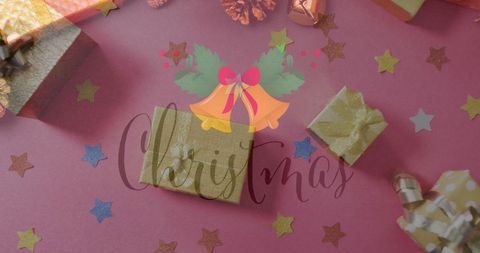 Christmas Greeting Card with Festive Gifts and Ornaments on Red Background - Download Free Stock Images Pikwizard.com