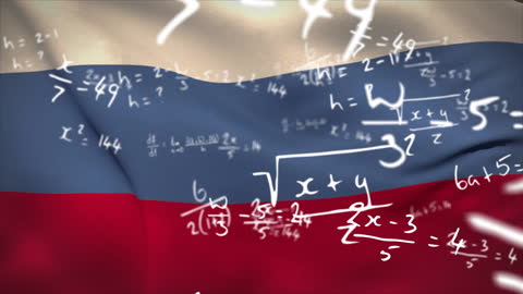 Mathematical Equations and Russian Flag Symbolizing Technology