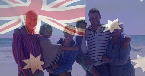 Happy Multigenerational Family Enjoying Beach Day in Australia