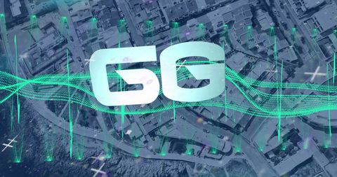 6g network innovation with digital interface and cityscape