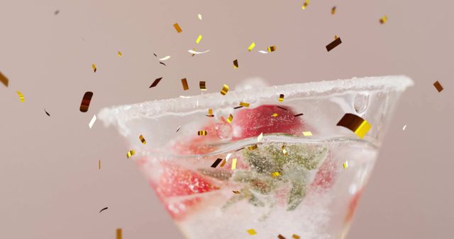 Strawberry Cocktail with Falling Confetti Celebrating Party Life - Download Free Stock Images Pikwizard.com