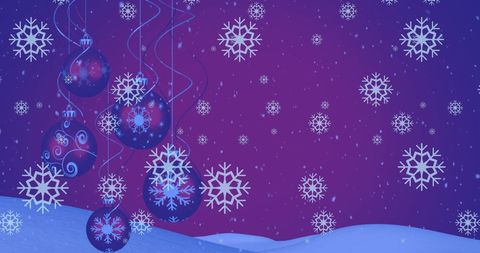 Snow Falling on Festive Christmas Baubles and Snowflakes
