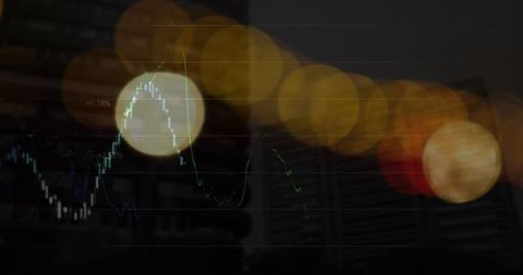 Abstract Finance Trends with Light Bokeh and City Silhouette