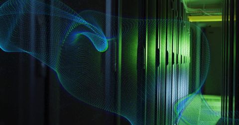 Digital Network Wave Over Server Room Symbolizing Data Flow - Download Free Stock Images Pikwizard.com