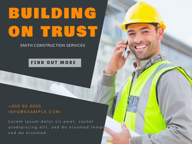 Smiling Construction Worker Promoting Trust and Safety - Download Free Stock Templates Pikwizard.com