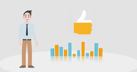 Confident Businessman with Bar Chart and Thumbs-Up Symbol
