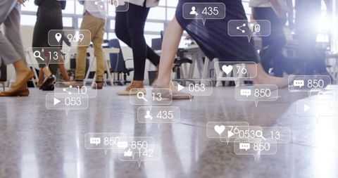 Office Workers Commuting with Social Media Integration in Modern Space